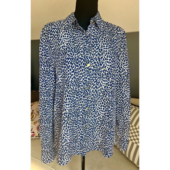 Juicy Couture Blue Leopard Print Button-Down Top, L - Picture 1 of 8